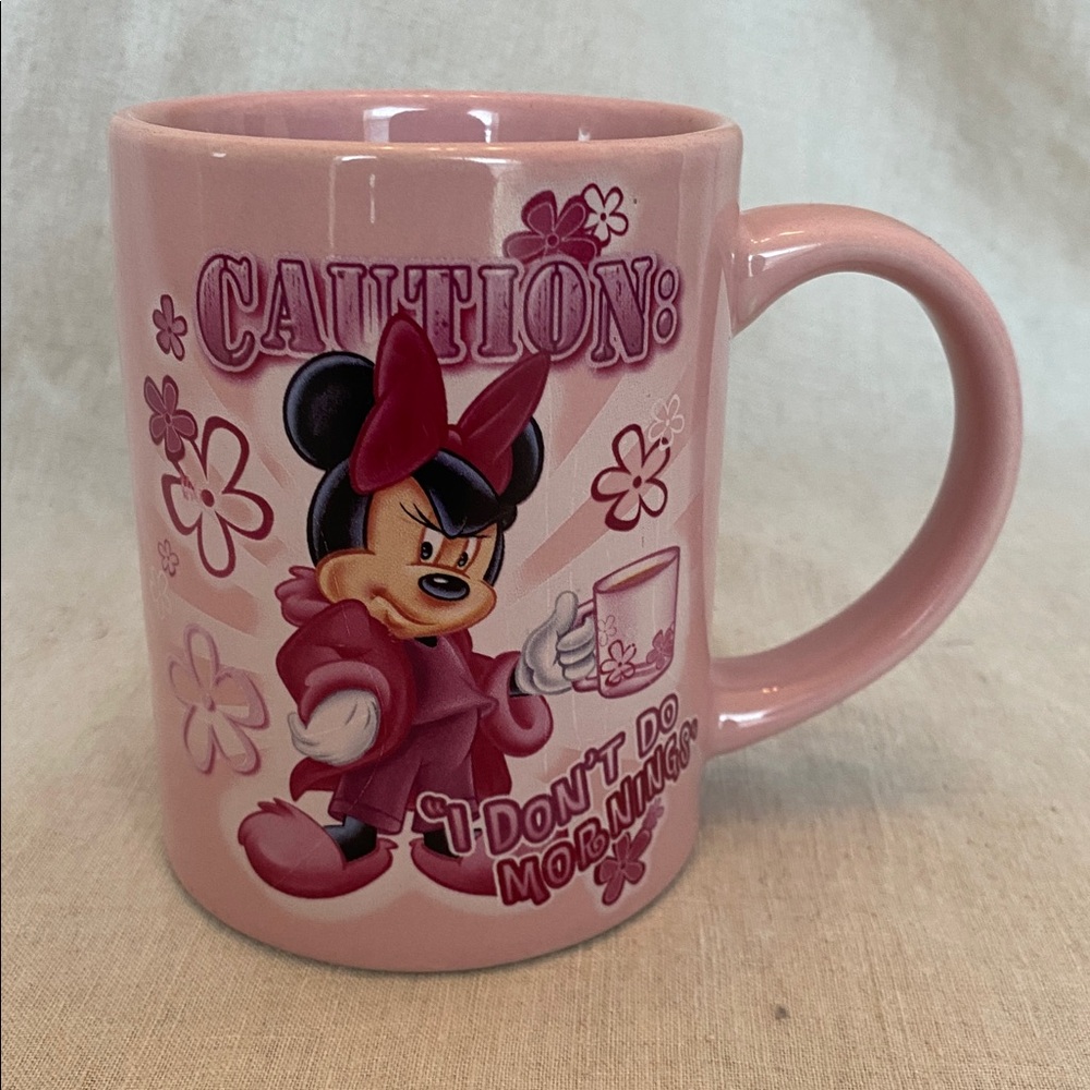 Vintage Disney Minnie Mouse Mug Cup Orlando FL “I Don’t Do Mornings” Pink
